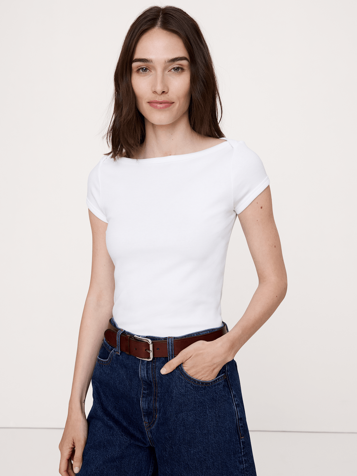 Ribbed Boatneck Top in White, image 1 of 1 from Banana Republic (Canada)