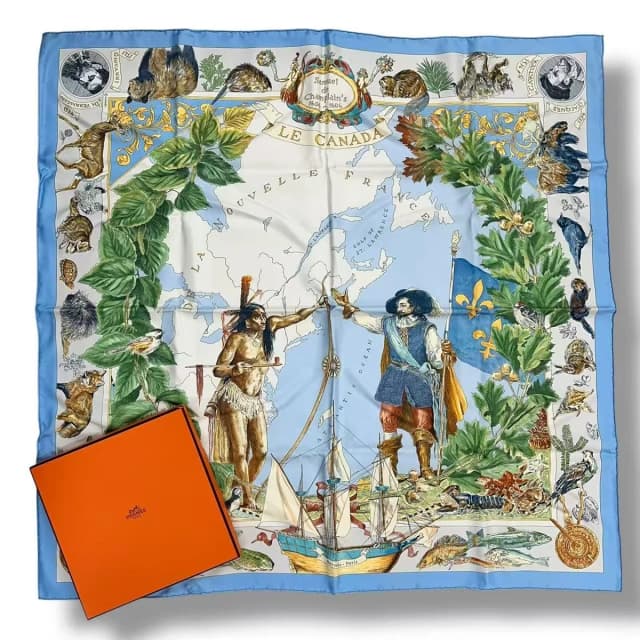 Hermès Scarf Silk Carre 90 le Canada Blue in Blue Silk from The Reluxe, photo 1 of 1