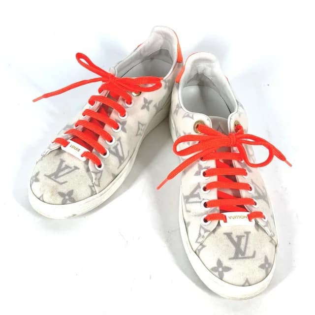 Louis Vuitton Front Row Monogram Lace-Up Shoes Sneakers PVC Women's White in Orange/White from Elady, photo 1 of 1
