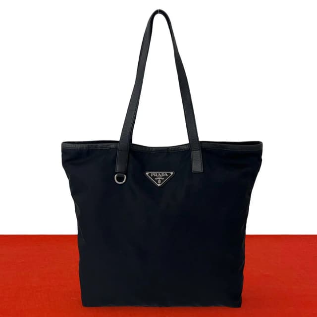 Prada Triangle Logo Tessuto Pocono Nylon Leather Tote Bag Black in Black Nylon from The Reluxe, photo 1 of 1