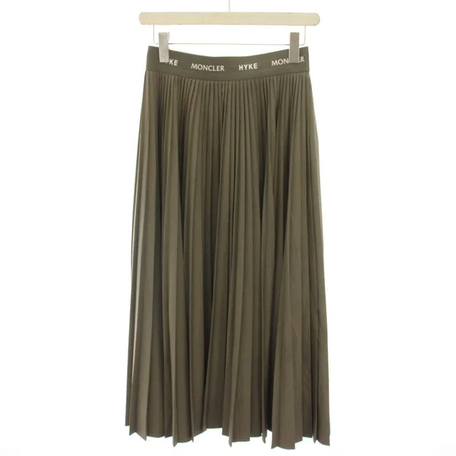 Moncler 4 Hyke Gonna Skirt Long Pleated Waist Logo 42 Khaki in Green from The Reluxe, photo 1 of 1