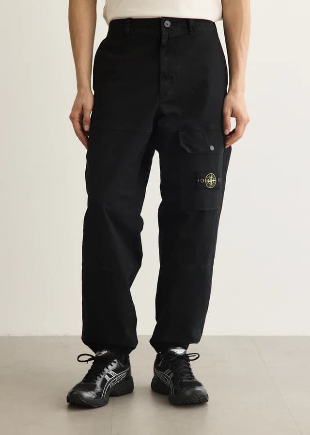 Stone Island Loose Fit Organic Cotton Broken Twill Cargo Pants in V0029 - BLACK, image 1 of 1 from Incu