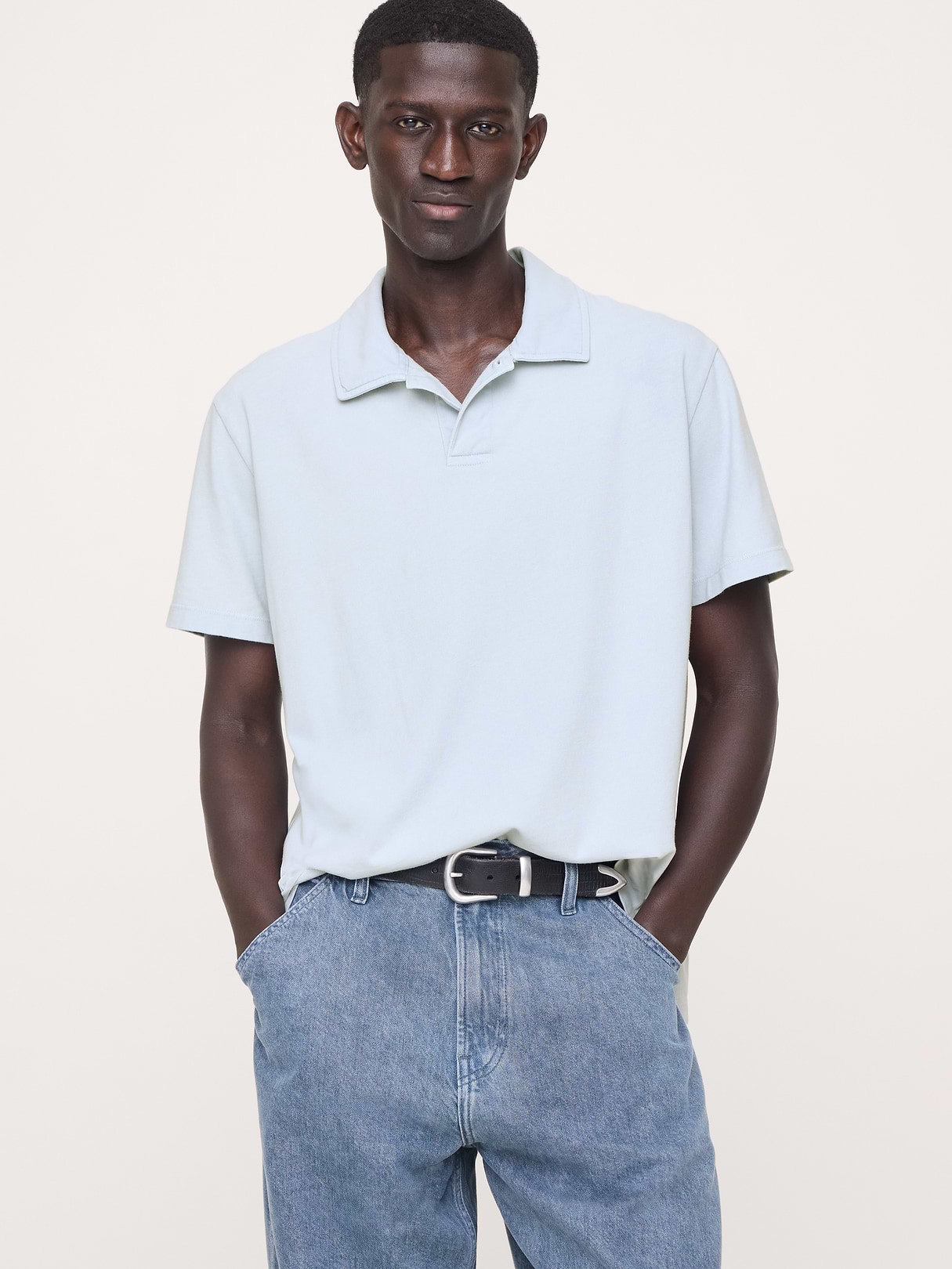 Relaxed Sueded Cotton Polo in Blue Dream, image 1 of 1 from Banana Republic (US)