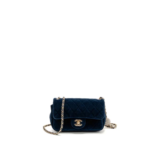 Chanel crystal pearl crush mini rectangular flap bag velvet navy blue LGHW in Navy Velvet from EMIER, photo 1 of 1