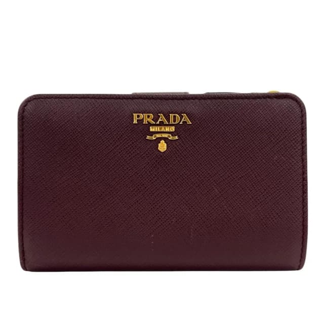 Prada Logo Bifold Saffiano Leather Ivory Burgundy Pink Wallet in White Saffiano leather from The Reluxe, photo 1 of 1