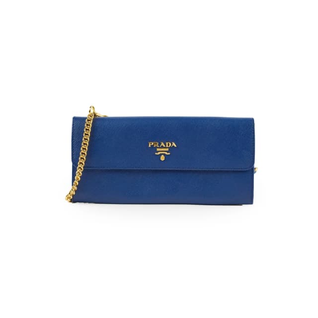 Prada Saffiano Wallet On Chain WOC Royal Blue in Blue Saffiano leather from The Purse Affair, photo 1 of 1
