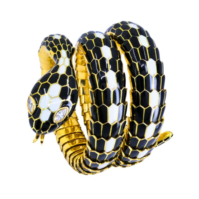Bvlgari Vintage Gold, Enamel and Diamond Serpenti Bracelet in Black, White Enamel, Diamond, Yellow Gold, Gold from Sotheby's, photo 1 of 1