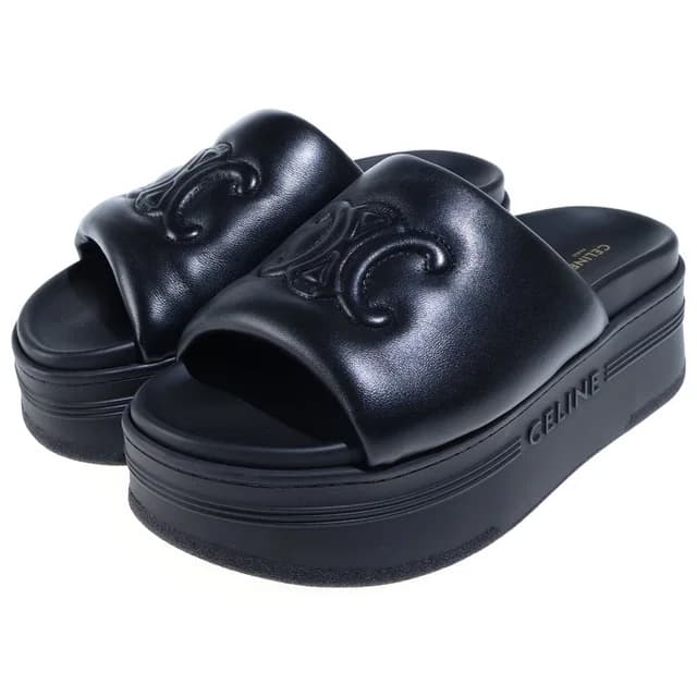 Celine Triomphe Sandals Black Leather Silicone Thick Sole in Black Leather from The Reluxe, photo 1 of 1