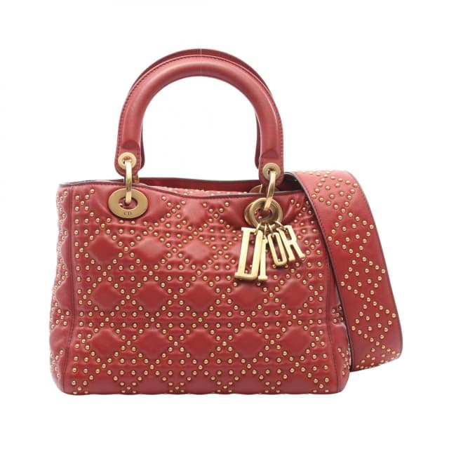 Handbag Lady Dior 2-Way Red Leather Studs Tote Bag in Red Leather from The Reluxe, photo 1 of 1