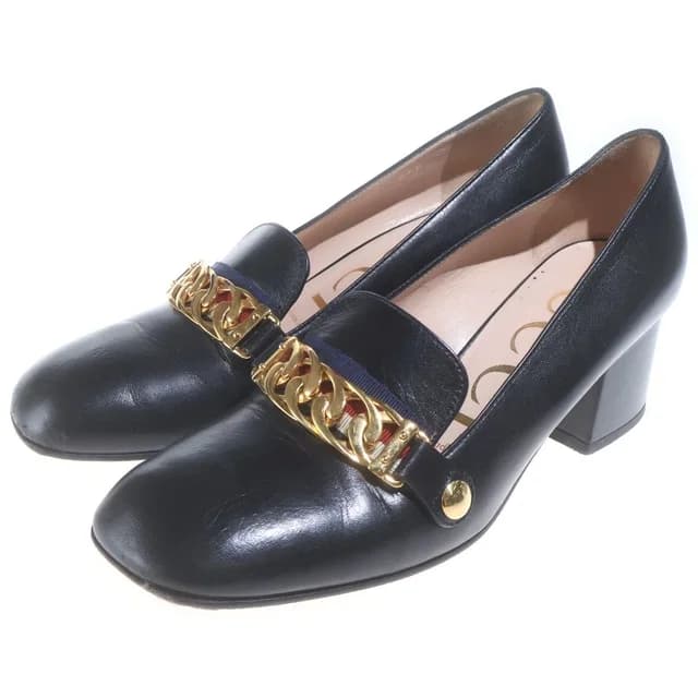 Gucci Sylvie Gold Chain Tricolor Wedge Heels Pumps Black in Black from The Reluxe, photo 1 of 1