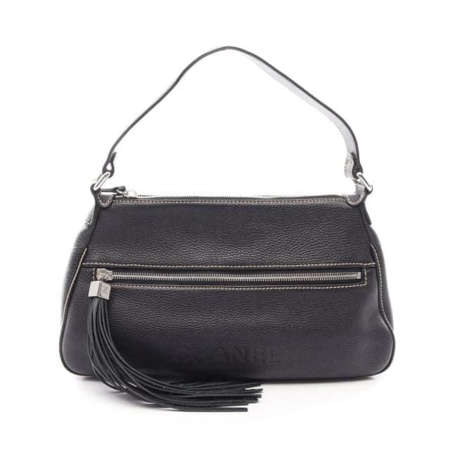 Chanel Shoulder Bag Logo Fringe Black Leather in Black Leather from The Reluxe, photo 1 of 1