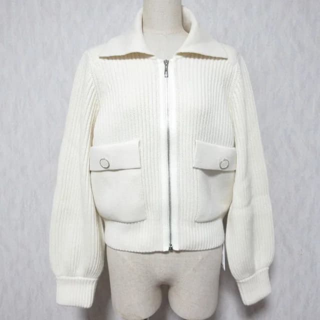 Hermès Pearl Knitted Rib Knit Zip Jacket 38 Off White in White from The Reluxe, photo 1 of 1