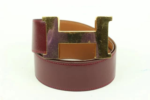 Hermès 42MM Burgundy x Gold H Logo Belt in Burgundy from Bagriculture, photo 1 of 1
