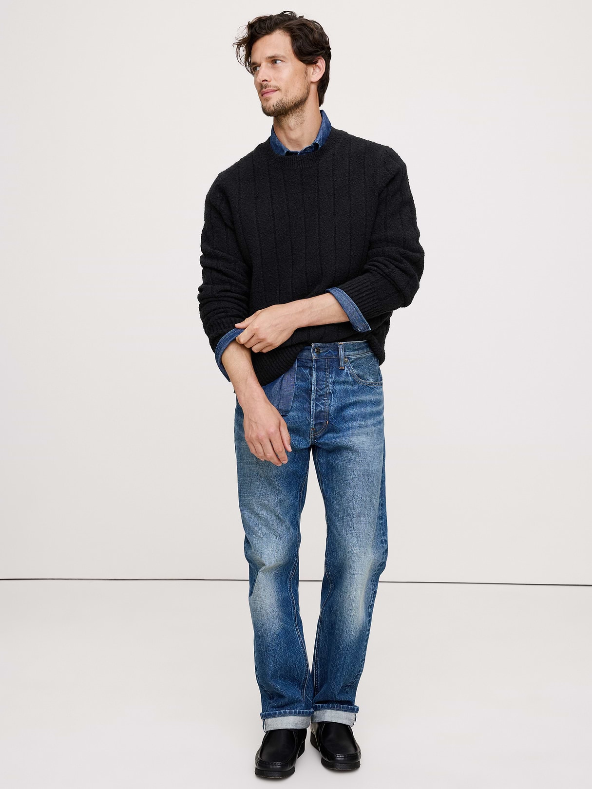 Banana Republic Bouclé Ribbed Crew-Neck Sweater in Black, image 1 of 1 from Banana Republic (Canada)