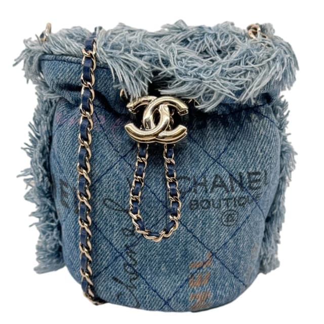 Chanel Mood Mini Quilted Denim Bucket Bag Blue in Blue Denim from Dallas Designer Handbags, photo 1 of 1
