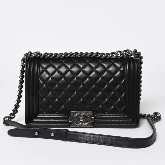 Chanel Boy Chain Shoulder Bag Lambskin CC Logo Black Silver in Black Lambskin from The Reluxe, photo 1 of 1