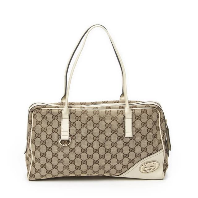 Gucci Britt Satchel Beige Ivory GG Canvas in White Canvas from The Reluxe, photo 1 of 1