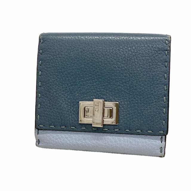 Fendi Wallet Selleria Peekaboo Leather Blue Silver in Blue Leather from The Reluxe, photo 1 of 1