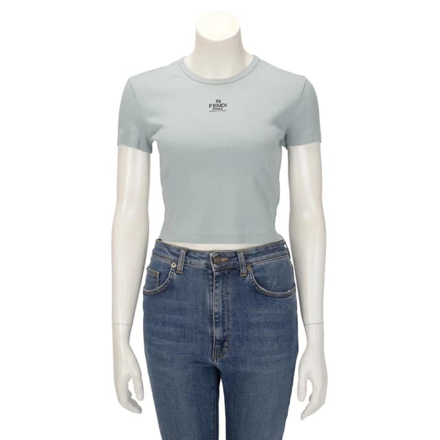Fendi Ribbed Cotton Logo Tee M in Blue from Blue Spinach, photo 1 of 1