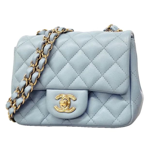 Chanel Shoulder Bag Mini Quilted Lambskin Light Blue Champagne Gold in Blue Lambskin from The Reluxe, photo 1 of 1