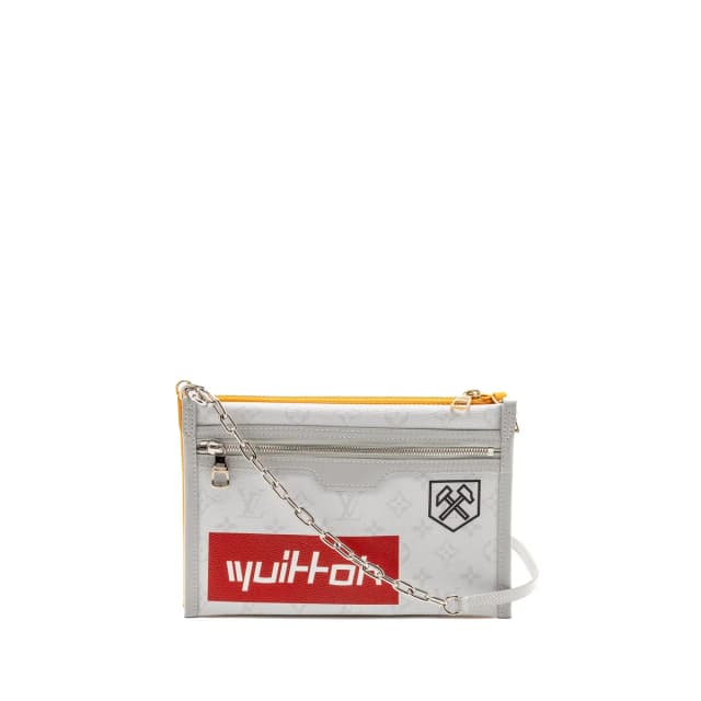 Louis Vuitton Double Flat Messenger Shoulder Bag Canvas/Denim Multicolour Silver/Gold Hardware in Silver Canvas from EMIER, photo 1 of 1