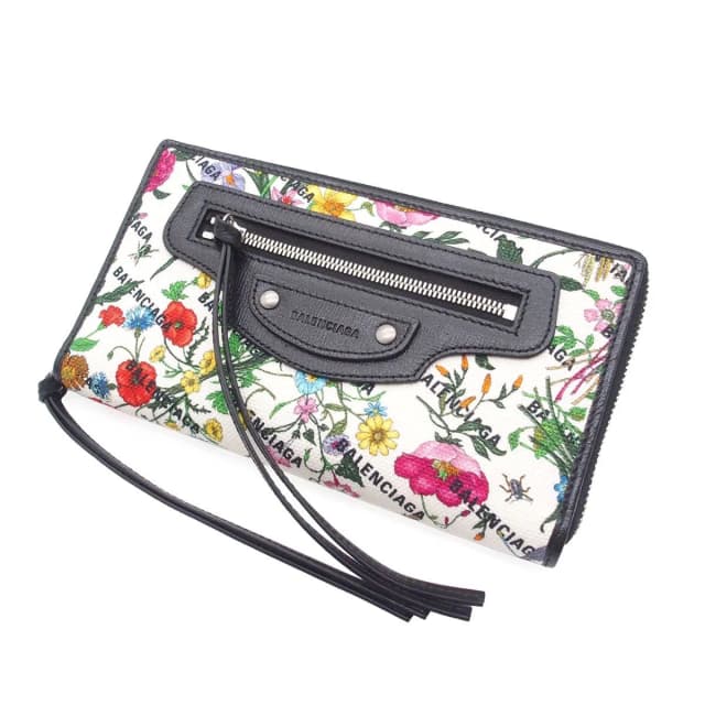 Balenciaga Neo Classic Wallet White Black Multicolor Canvas Leather Flora Print in Black Canvas from The Reluxe, photo 1 of 1