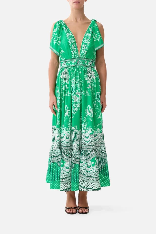 Camilla eBoutique WAISTED MIDI DRESS WITH SHOULDER TIES SACROMONTE SEÑORITA, image 1 of 1 from CAMILLA