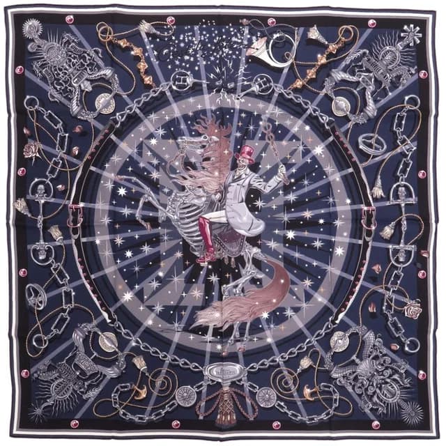 Hermès Carre 65 C'est la Fete Silk Navy Scarf in Navy Silk from The Reluxe, photo 1 of 1