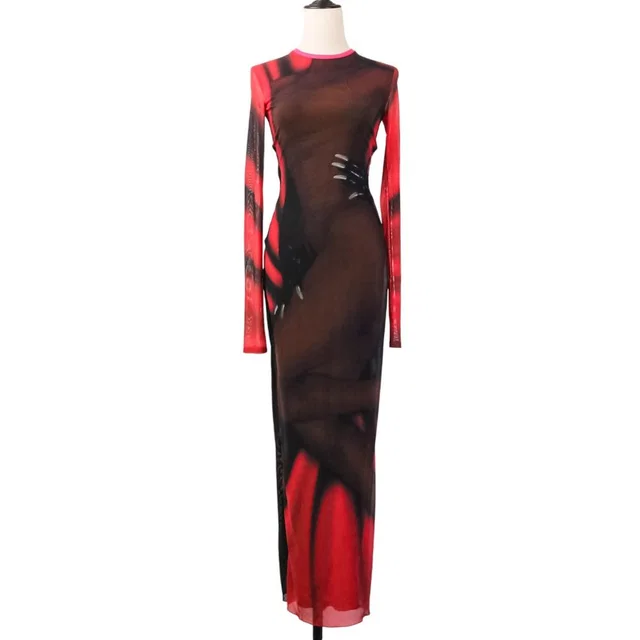 Loewe Power Net Body Print Dress Long Sleeve XS Red Black in Black from The Reluxe, photo 1 of 1