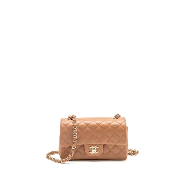 Chanel classic mini rectangular flap bag lambskin dark beige LGHW in Beige Lambskin from EMIER, photo 1 of 1