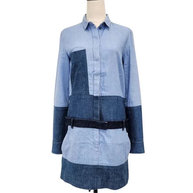 Celine Phoebe Philo Era Pattern Contrast Denim Shirt Dress Indigo Blue Long 38 in Blue Denim from The Reluxe, photo 1 of 1