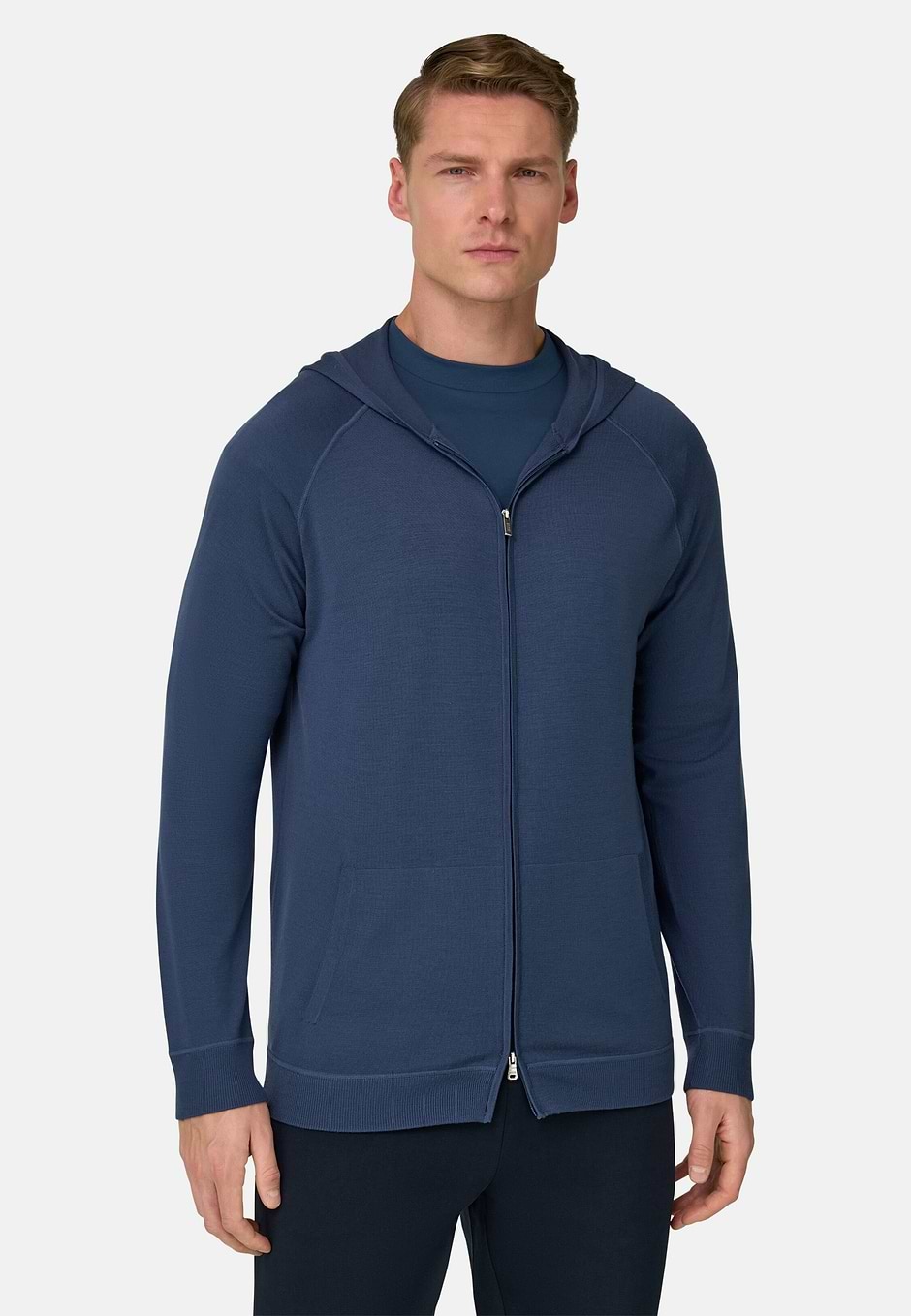 Full-Zip Knitted Hoodie in Superfine Wool