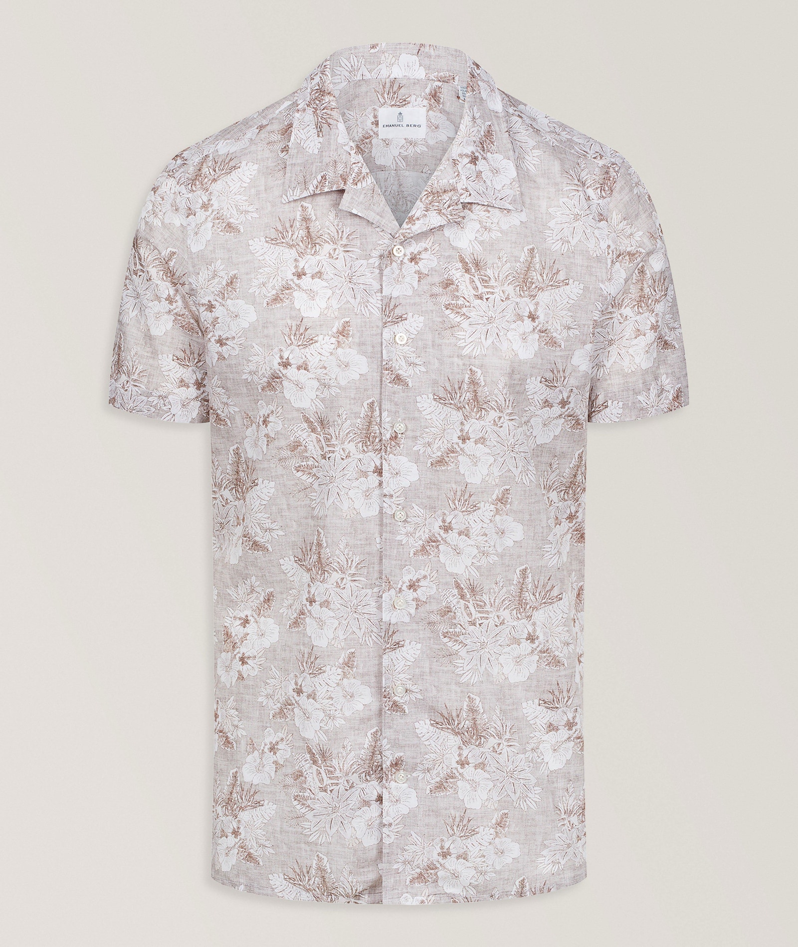 Emanuel Berg Floral Cotton-Linen Camp Shirt in Brown Linen & Linen Blends, image 1 of 1 from Harry Rosen