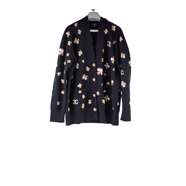 Chanel Clover Cashmere Knit Cardigan Black - Size EU 42 in Black Cashmere from The Purse Affair, photo 1 of 1