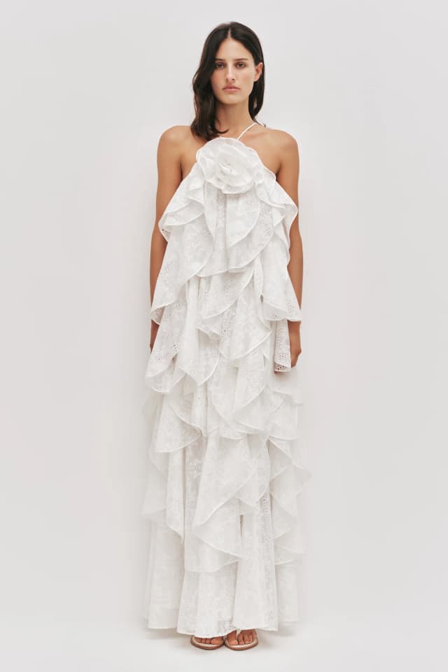 AJE Merritt Embroidered Gown in IVORY, image 1 of 1 from Aje