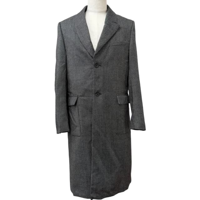 Fendi 100% Wool Deformed Lapel All Over Pattern Long Chesterfield Gray 50 Jacket in Grey Wool from The Reluxe, photo 1 of 1
