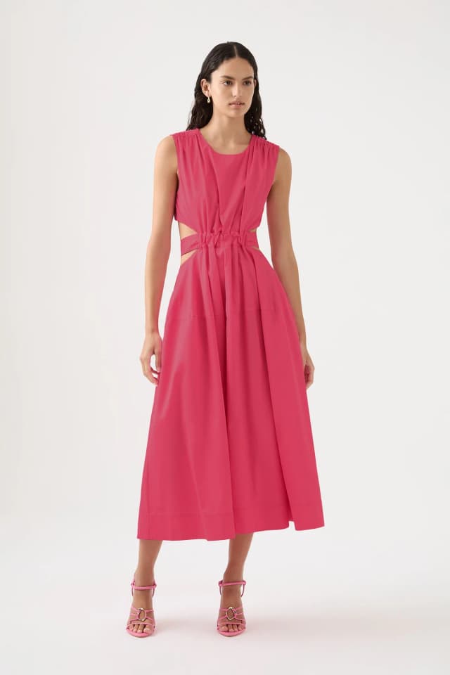 AJE Zorina Tie Midi Dress in HOT PINK, image 1 of 1 from Aje