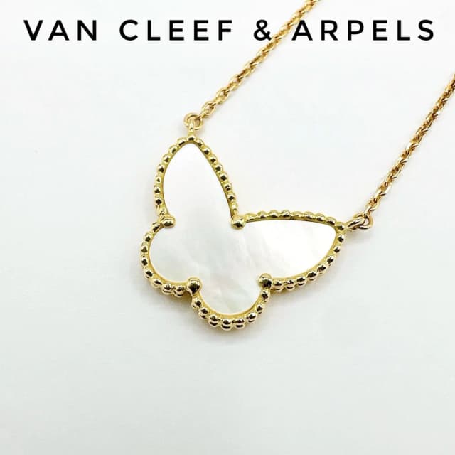 Van Cleef & Arpels Lucky Alhambra Papillon Mother of Pearl Yellow Gold Necklace in Yellow from The Reluxe, photo 1 of 1