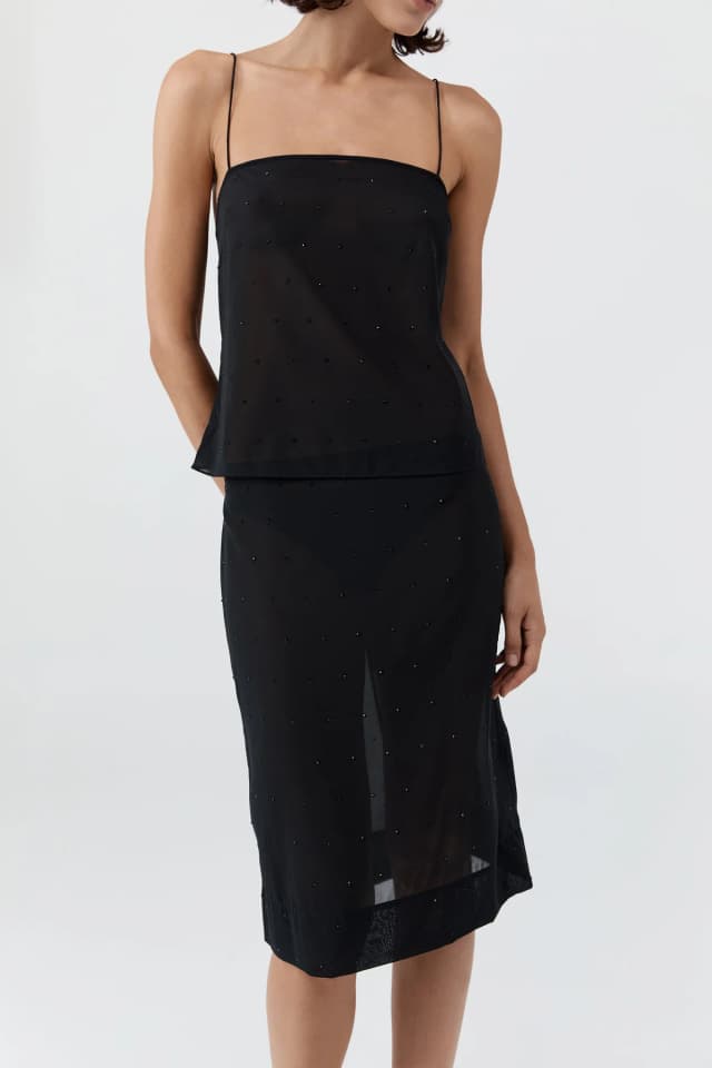 St Agni Silk Glass Beaded Cami - Black, image 1 of 1 from St. Agni