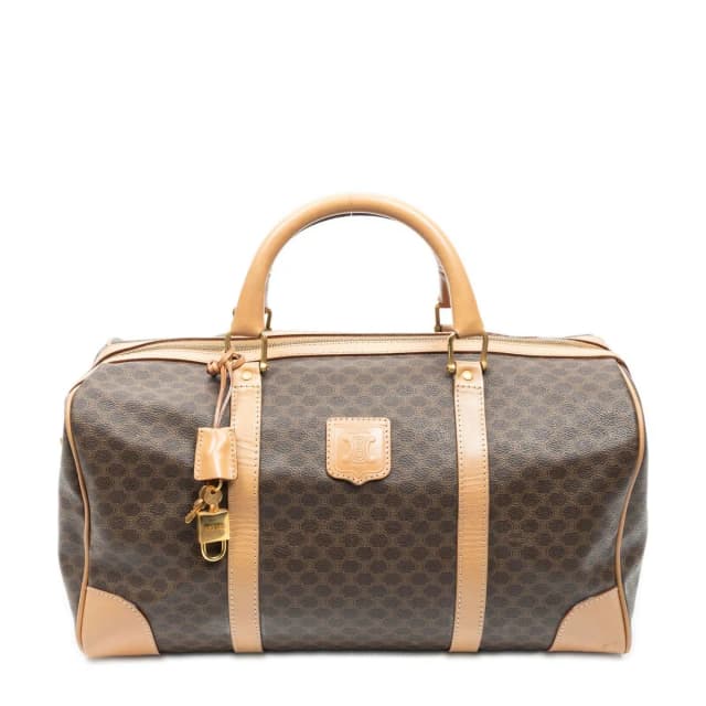 Celine Vintage Medium Travel Boston Beige Brown Macadam Canvas Handbag in Brown Canvas from The Reluxe, photo 1 of 1
