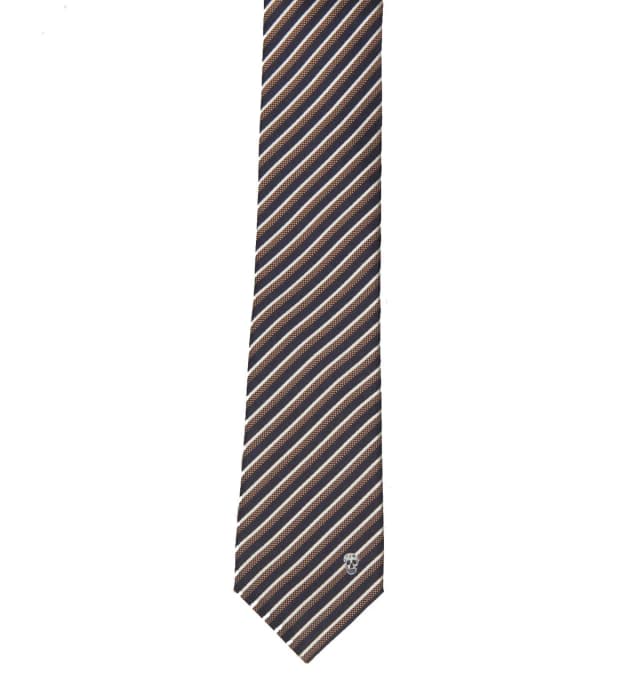 Alexander McQueen Men's Tie 5cm College Stripe, Navy/Brown, image 1 of 1 from Cultstatus