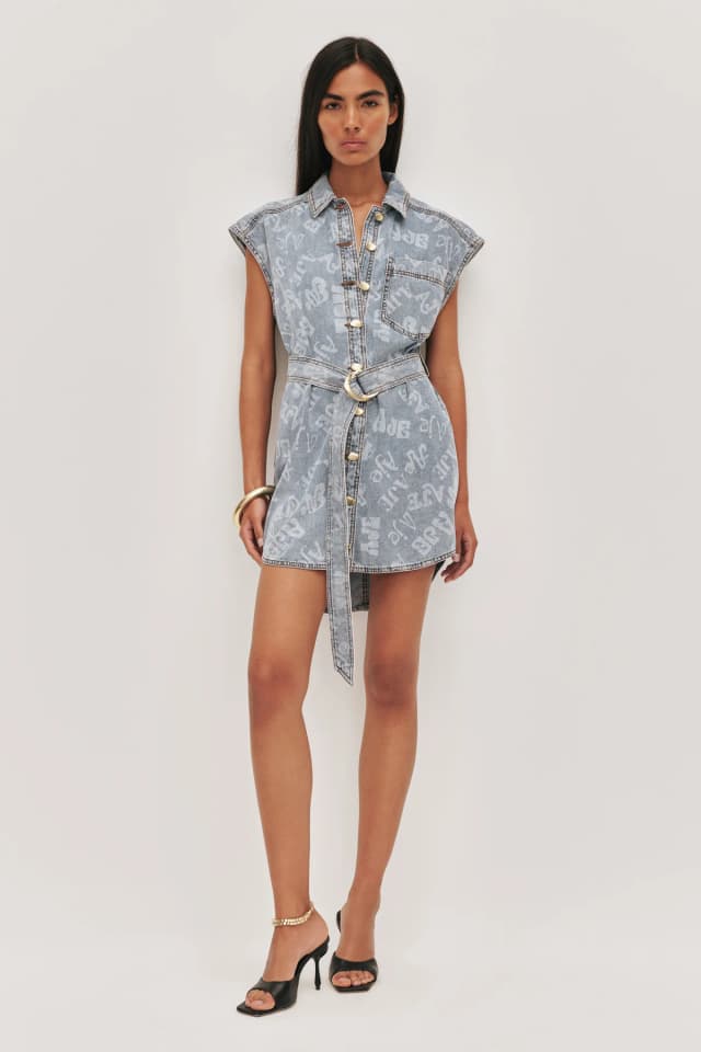AJE Cary Denim Mini Dress in LOGO WASH, image 1 of 1 from Aje