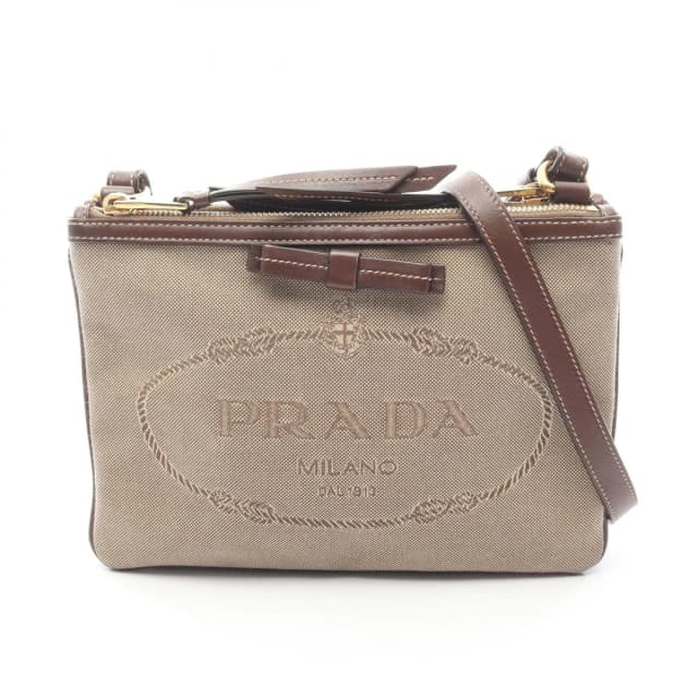 Prada Shoulder Bag Logo Jacquard Beige Brown Canvas Leather in Brown Canvas from The Reluxe, photo 1 of 1