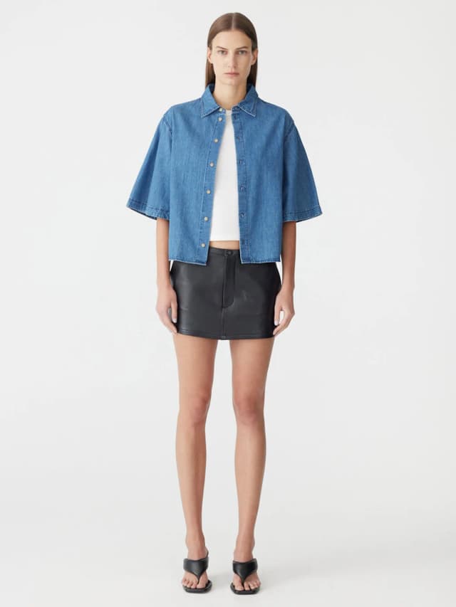 Bassike Organic Denim Cropped Shirt, image 1 of 1 from bassike