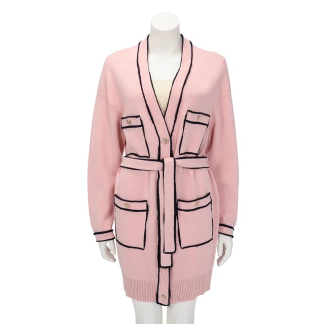 Chanel Knit Belted Long Sleeve Dress FR 40 in Pink & Navy Cashmere from Blue Spinach, photo 1 of 1