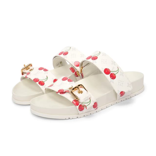 Louis Vuitton x TM White Monogram Cerises Bom Dia Comfort Flat Mules 38 in White from Blue Spinach, photo 1 of 1