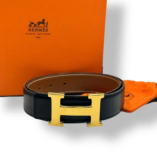 Hermès Belt Leather Reversible H Logo Black in Black Leather from The Reluxe, photo 1 of 1