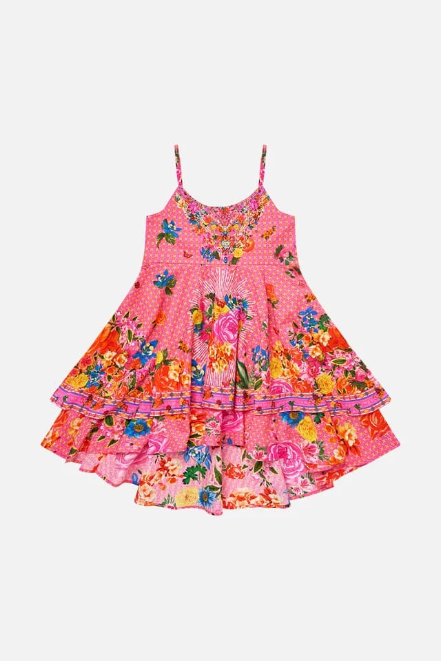 Camilla eBoutique KIDS ROUND NECK LAYERED HIGH LOW DRESS ILLUSTRATION NATION, image 1 of 1 from CAMILLA