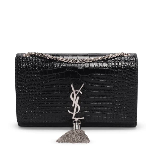 Saint Laurent Croc Embossed Medium Kate Tassel Bag in Black Crocodile from Blue Spinach, photo 1 of 1
