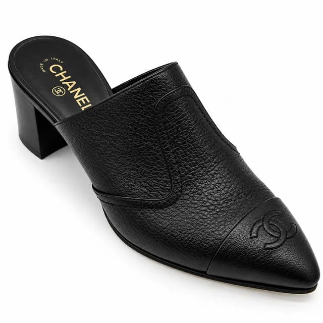 Chanel Black CC Grained Leather Mules in Black Caviar leather from Clotheshorse Anonymous, photo 1 of 1